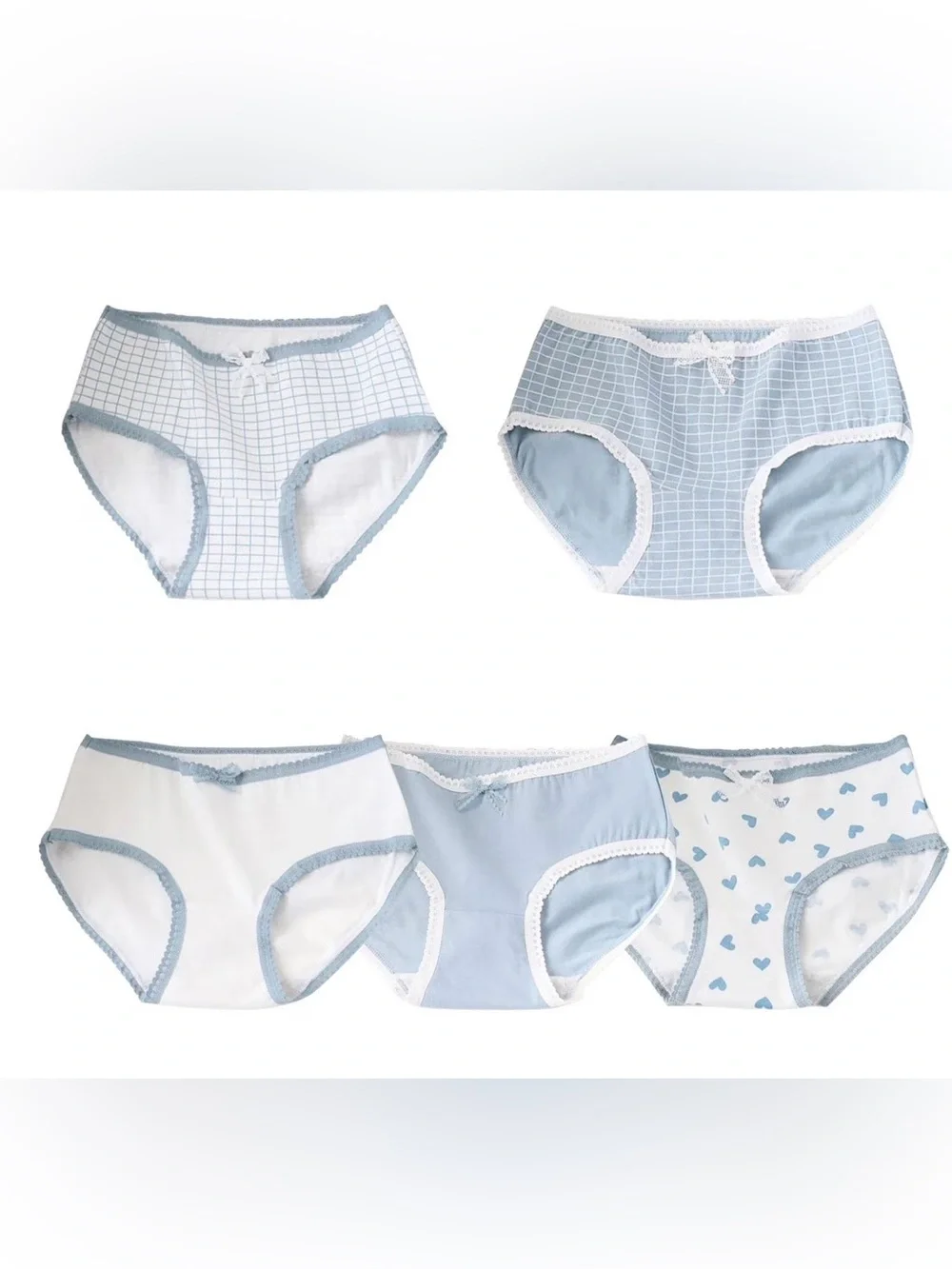 WomanLight Blue & White Cotton Briefs - 5 Pack